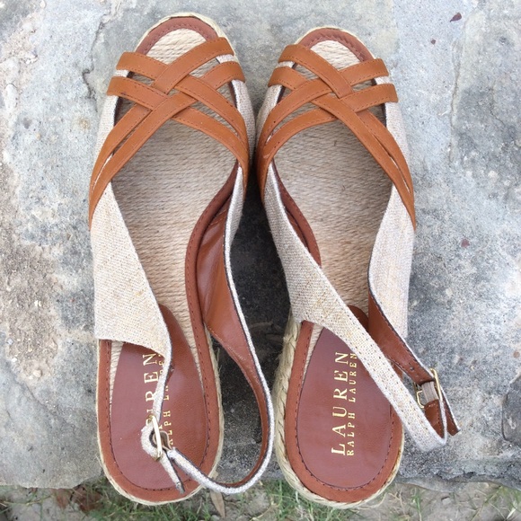 LAUREN RALPH LAUREN ESPADRILLE PEEP TOE WEDGES - Picture 2 of 8